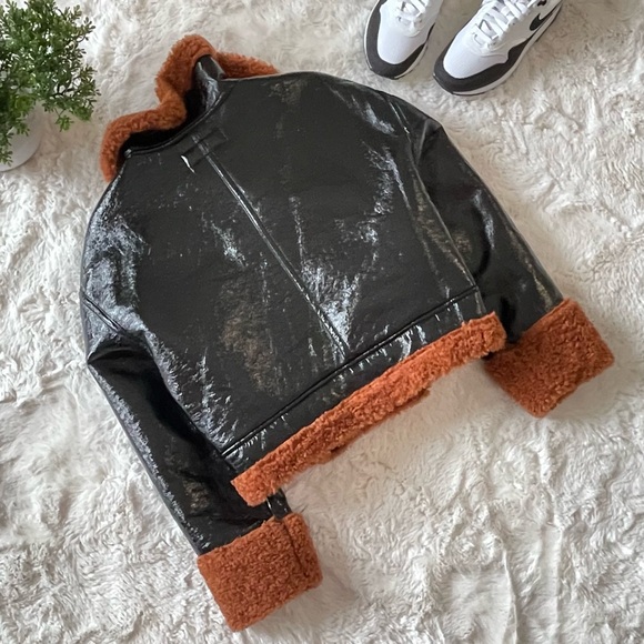 Blank NYC Faux Leather Shearling Trim Moto Jacket – Women’s Size S